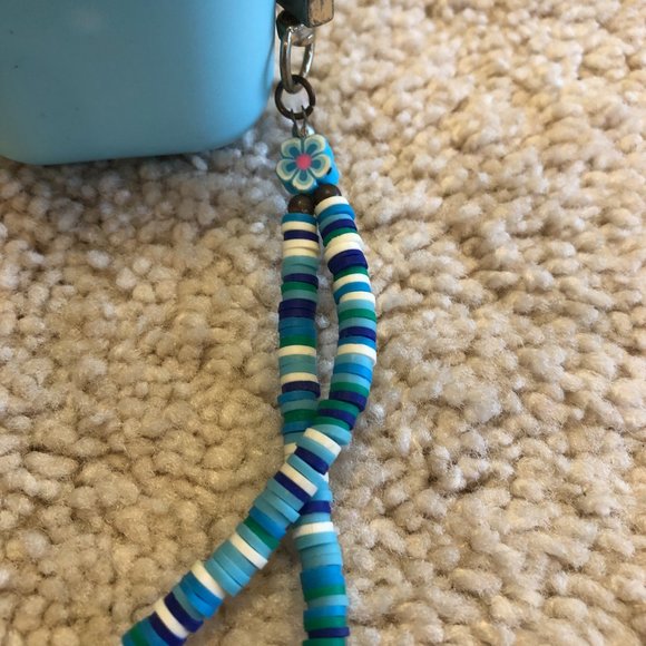 Blue Silicone AirPod Case with Beaded Wristlet - Picture 7 of 9
